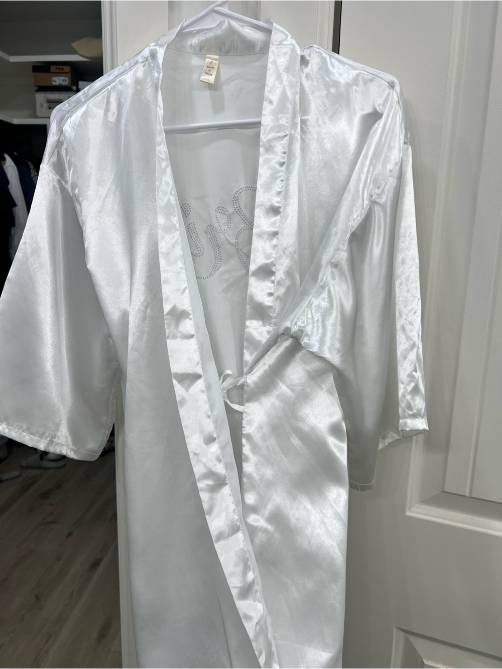 White Satin 'Bride' Robe with Crystal Script - Picture 3 of 3